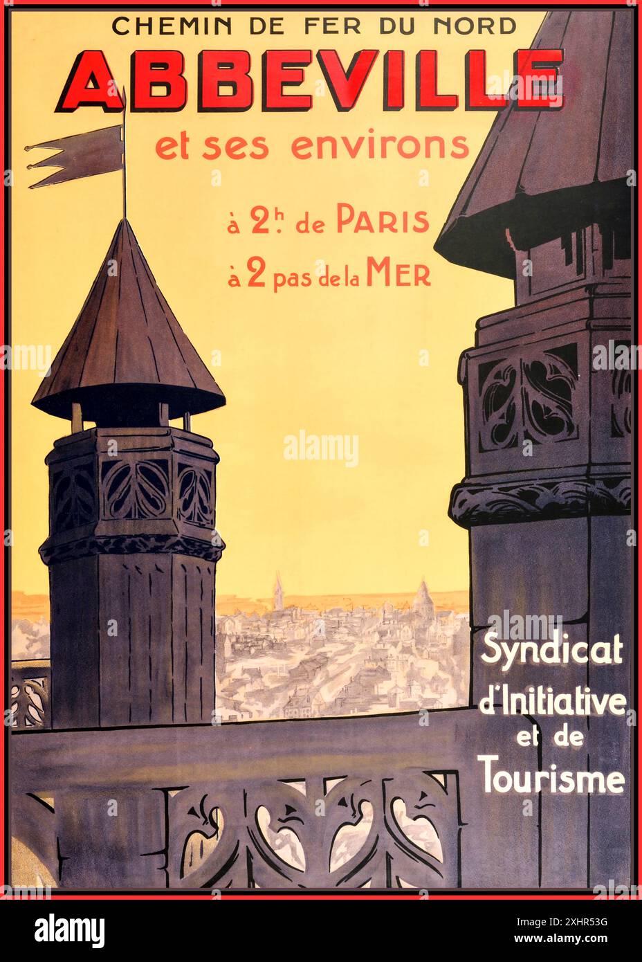 MANIFESTO DI VIAGGIO ABBEVILLE SOMME FRANCE 1920s Chemin de Fer du Nord ferrovia poster di viaggio vintage per la provincia di Abbeville in Francia. Abbeville è un comune della Francia settentrionale situato nel dipartimento della somme e nella regione dell'Hauts-de-France. E' lo chef-lieu di uno degli arrondissements di somme. Situata sul fiume somme, era la capitale di Ponthieu. I suoi abitanti sono chiamati Abbevillois. Paese di emissione: Francia anni 1920 Foto Stock