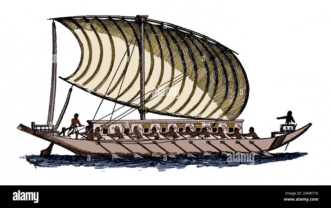 Antico Egitto. Nave per il trasporto di beni commerciali. Incisione, XIX secolo. Foto Stock