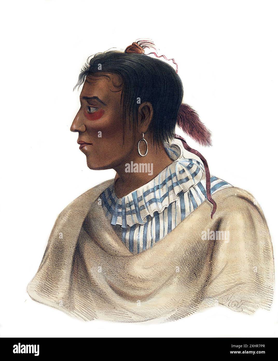 Potawatomi. Ritratto di Metea, uno dei principali capi dei Potawatomi all'inizio del XIX secolo. Litografia, 1842 Foto Stock