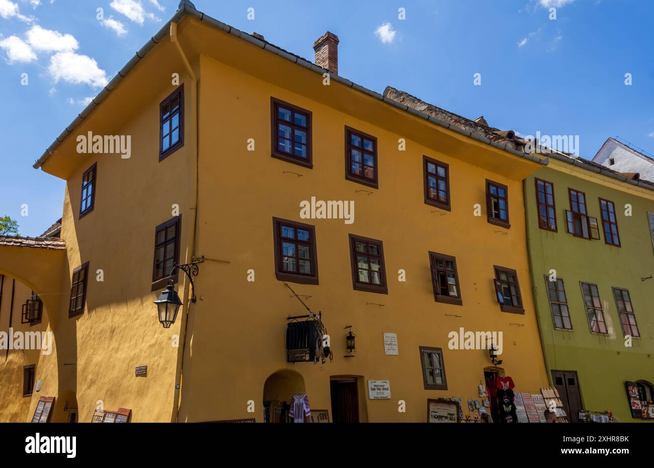 La fama di Sighisoara è che è il luogo di nascita di Vlad III o Vlad Țepeș, noto come Vlad l'Impalatore. Era il secondo figlio di Vlad II Dracul e. Foto Stock