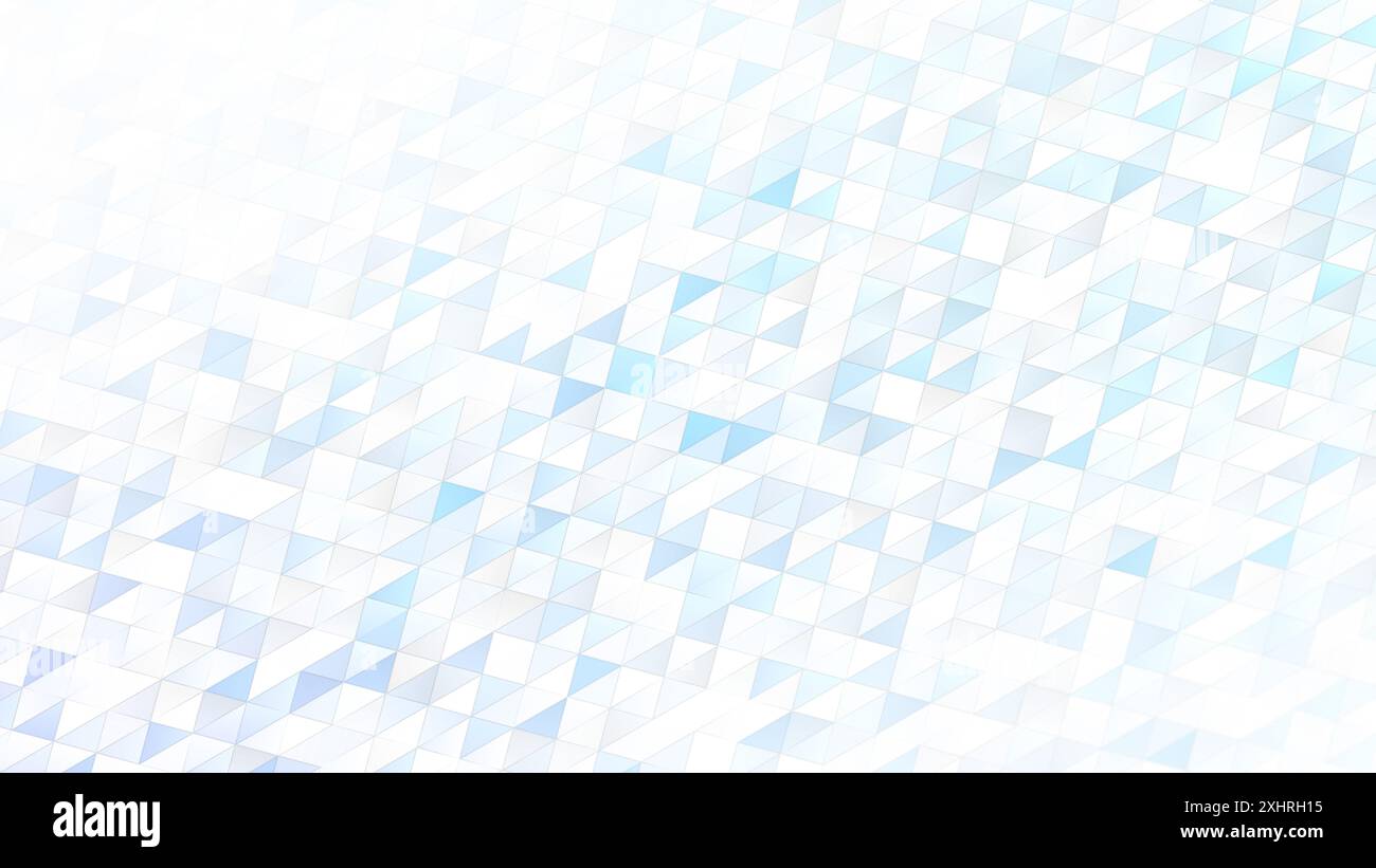 Motivo a triangolo blu, azzurro e turchese astratto su sfondo bianco. Sfondo geometrico a forma triangolare full frame, spazio di copia. Foto Stock