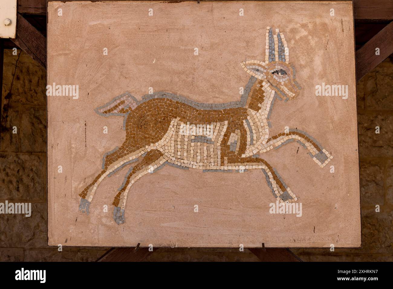 Scena animale, mosaico, parco archeologico con mosaici, Madaba, Giordania Foto Stock