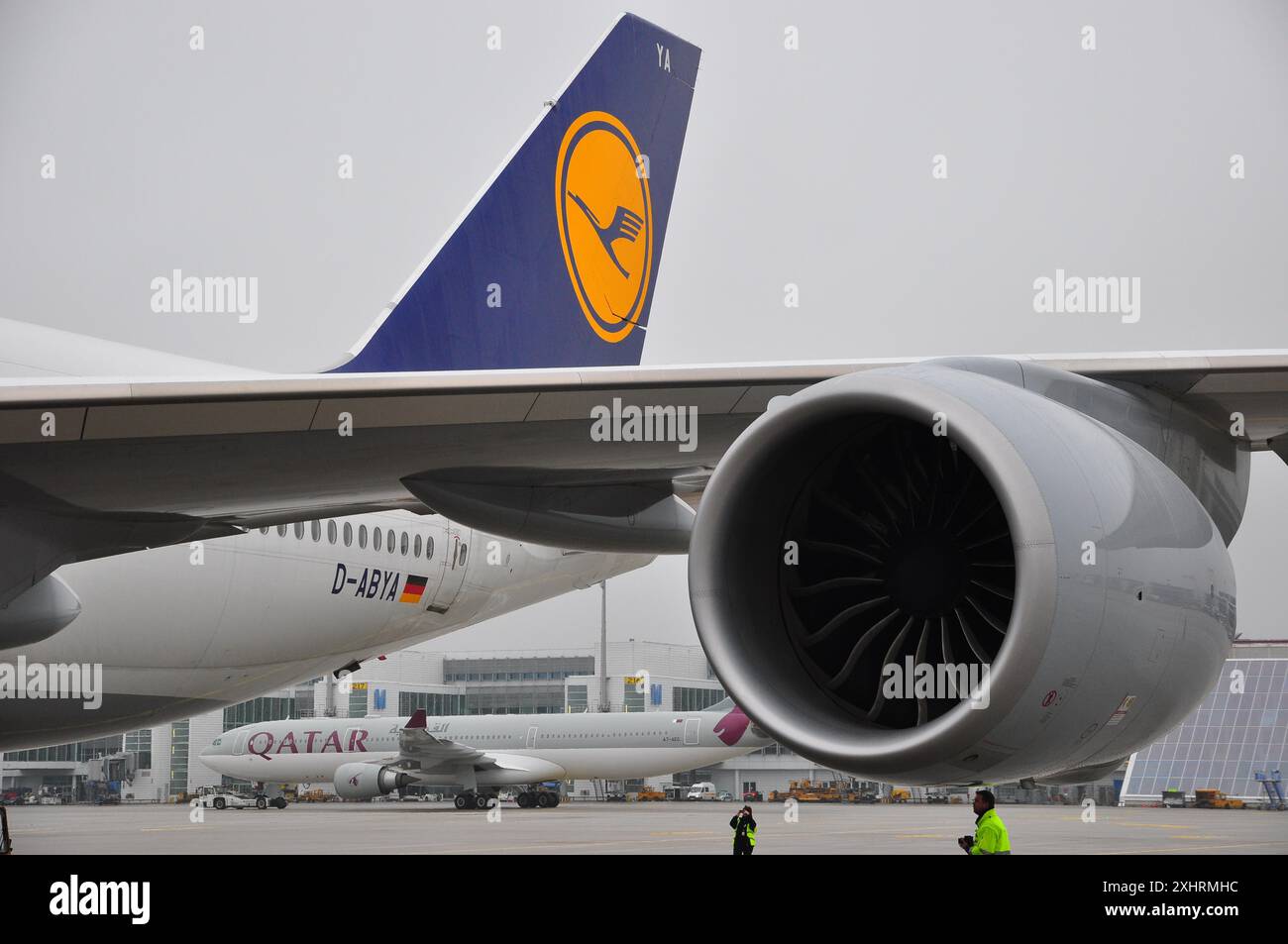 Aviazione, aeromobili passeggeri, Boeing 747-8, aeroporto di Monaco, piazzale, dettagli Foto Stock