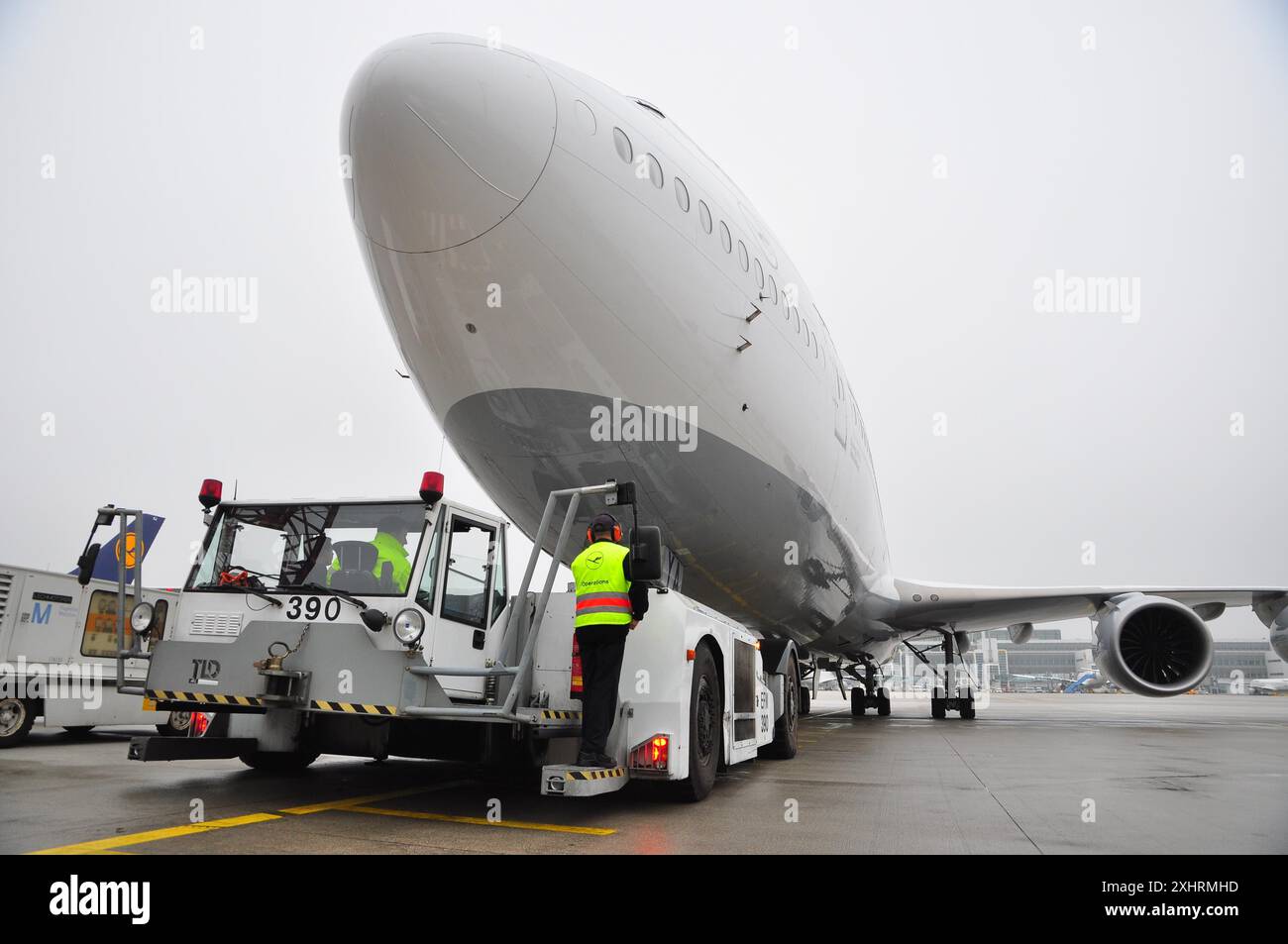 Aviazione, aeromobili passeggeri, Boeing 747-8, aeroporto di Monaco, piazzale, dettagli Foto Stock
