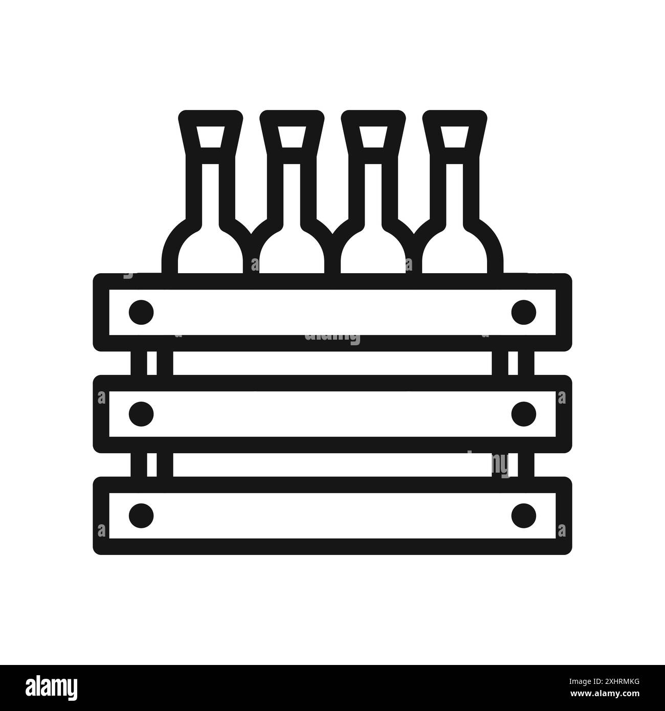 Bottiglie di birra nell'icona del cestino Black line art Vector con bordo bianco e nero Illustrazione Vettoriale