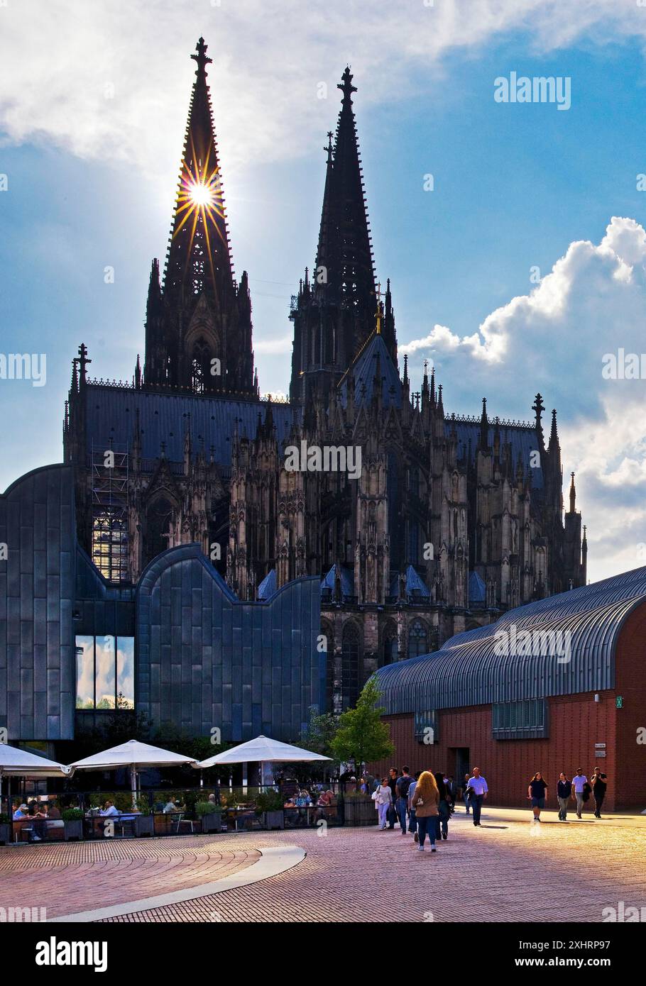 Heinrich-Boell-Platz con la Cattedrale di Colonia e il Museo Ludwig, Colonia, Renania settentrionale-Vestfalia, Germania Foto Stock