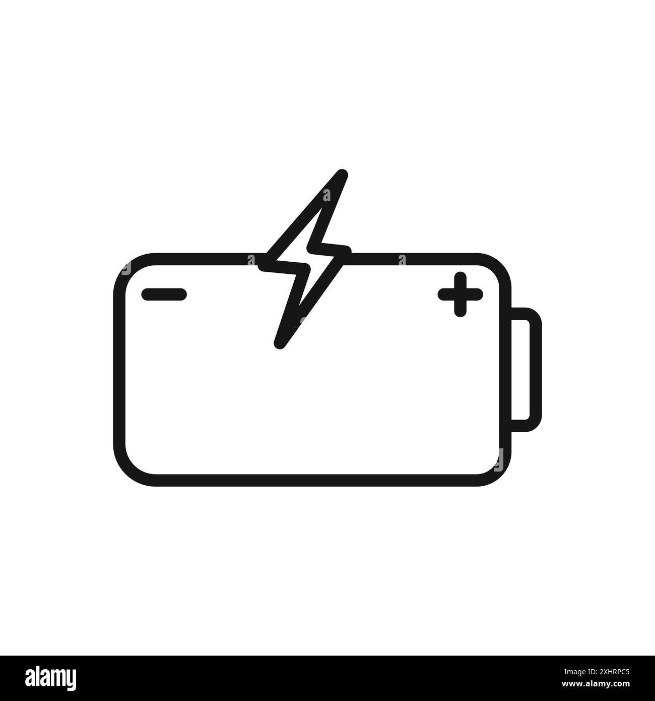 Icona della batteria in carica vettore grafico linea nera con contorno bianco e nero segno di raccolta Illustrazione Vettoriale