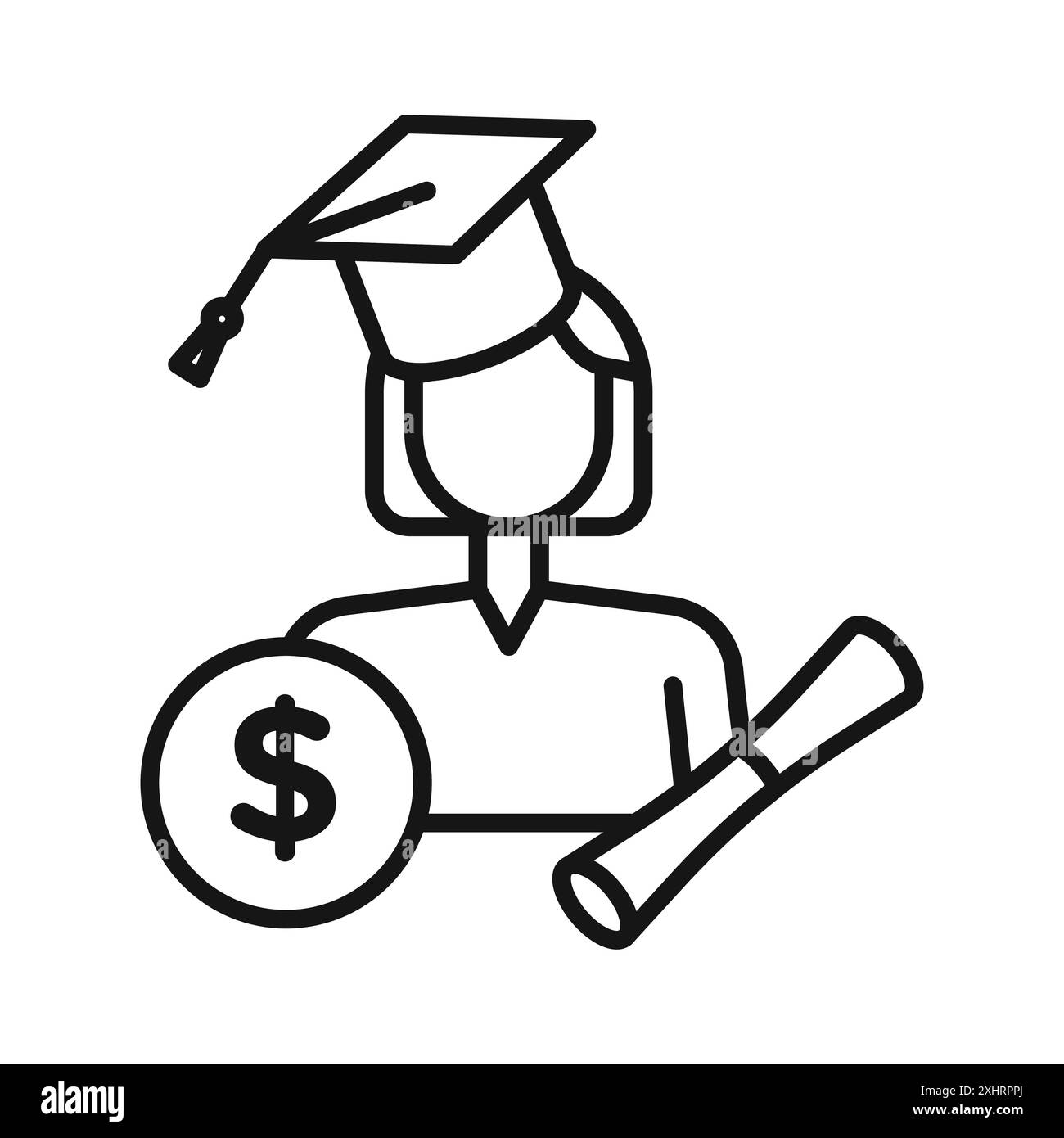 Icona della borsa di studio Education Vector Black line art in bianco e nero con il simbolo della collezione Illustrazione Vettoriale