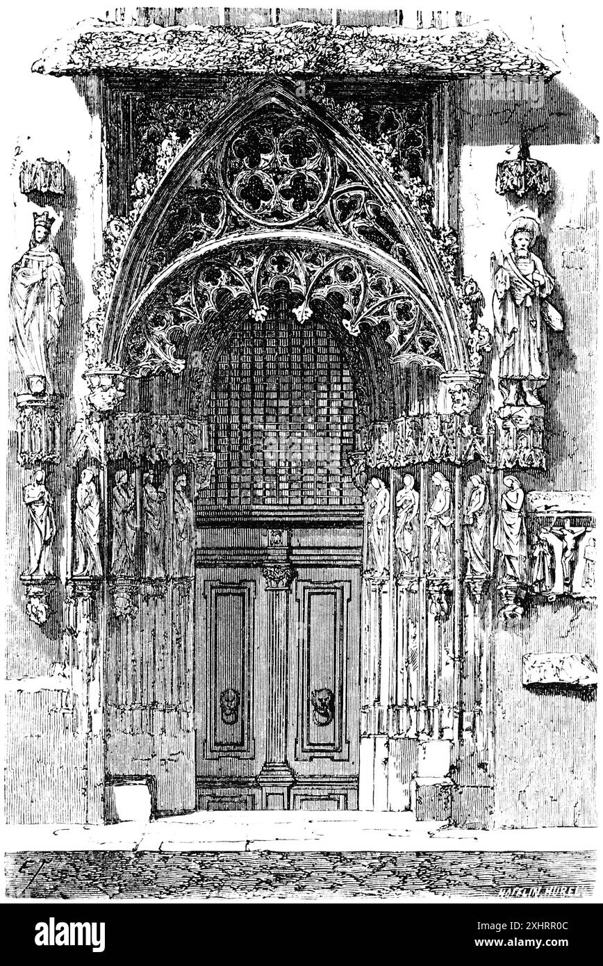 Porta nuziale della chiesa medievale di San Sebaldo o della chiesa di San Sebaldo, Norimberga, matrimonio, celebrazione, arco rotondo, figure, ricchi ornamenti Foto Stock