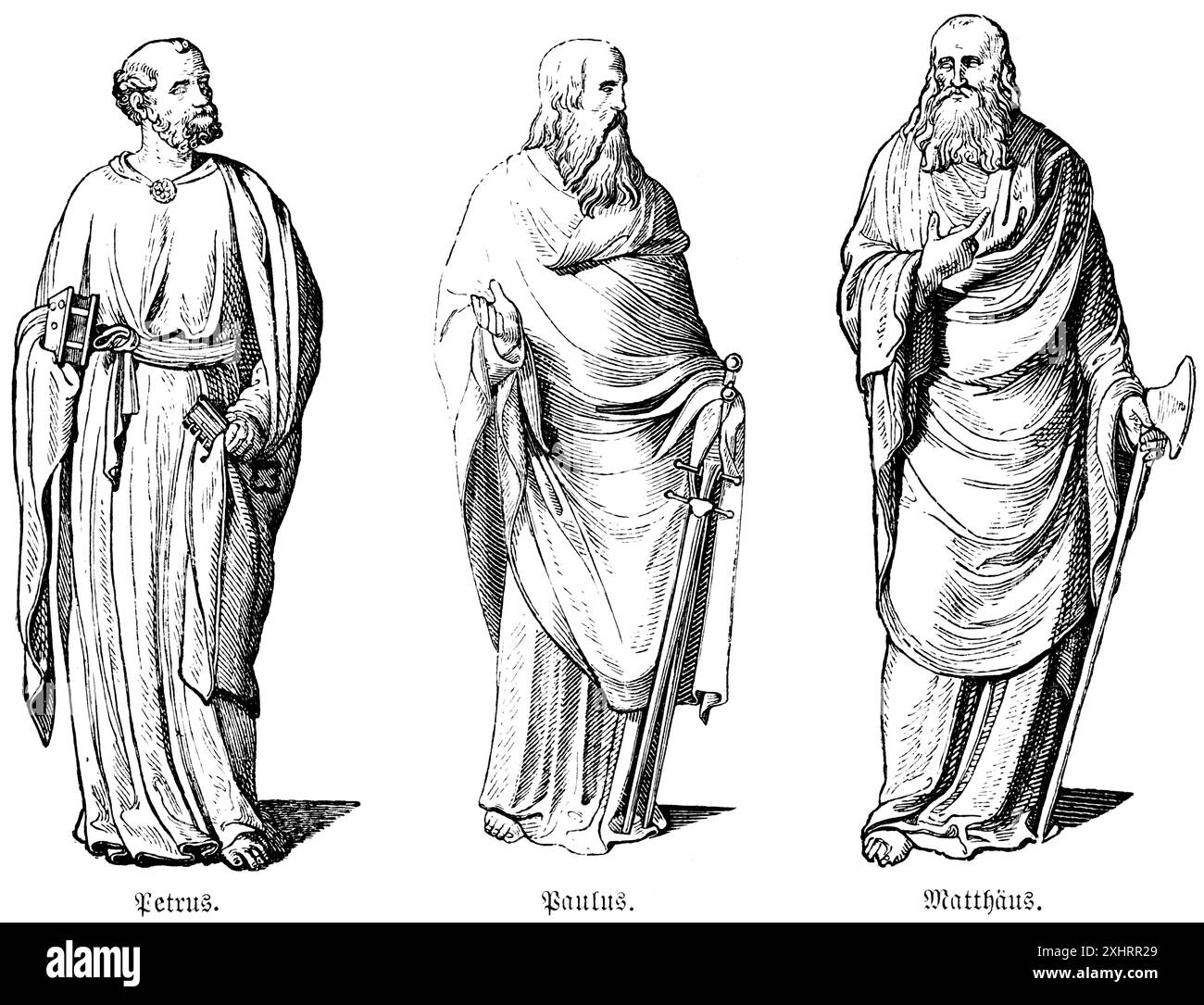 Ritratti degli apostoli Pietro, Paolo, Matteo, Bibbia, nuovo Testamento, Vangelo di Luca, illustrazione storica 1880 Foto Stock