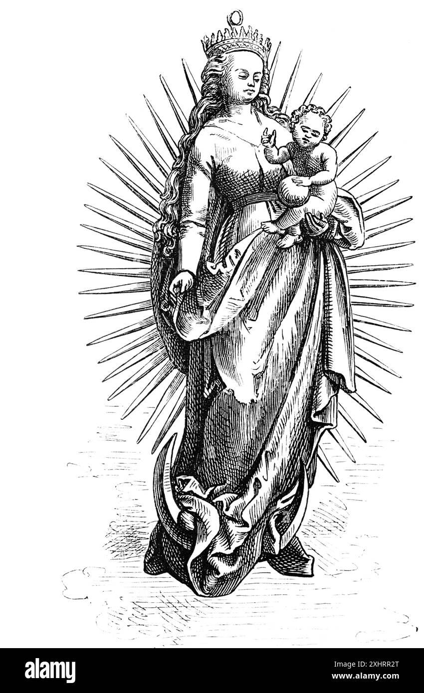 Santa Maria, madre di Gesù, intagliatore Hans Bruegggemann, altare Brueggemann, Cattedrale di Schleswig, corona, raggi, Schleswig-Holstein, Germania, istorico Foto Stock