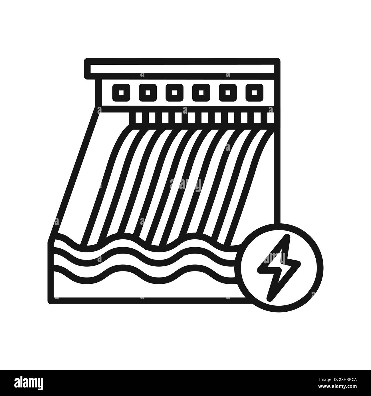 Icona della diga idroelettrica Vector Black line art in bianco e nero con il simbolo della collezione Illustrazione Vettoriale
