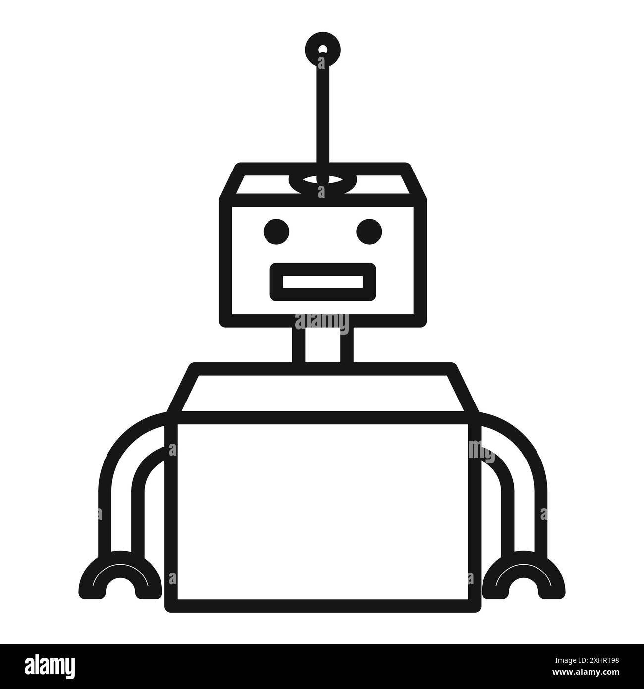 Icona del robot: Vettore grafico a linee nere in bianco e nero con il simbolo della collezione del set di contorni Illustrazione Vettoriale