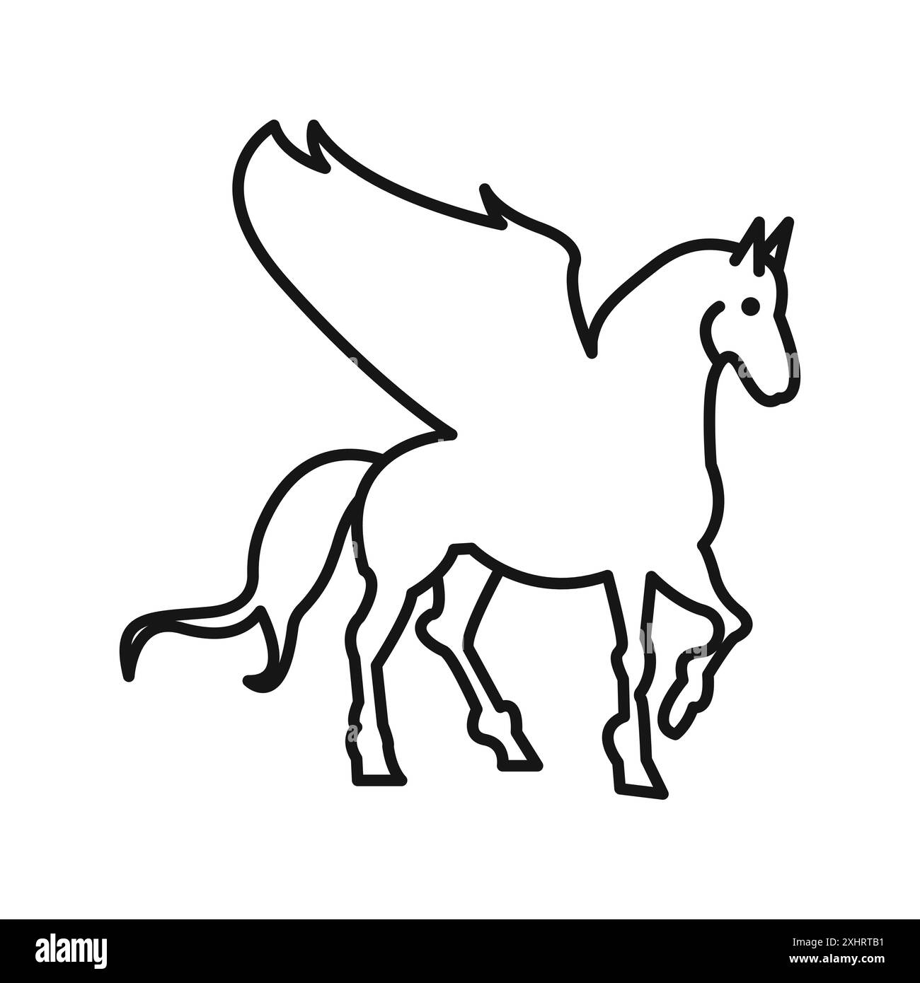 Pegasus Icon Vector art linea nera con contorno in bianco e nero segno di collezione Illustrazione Vettoriale
