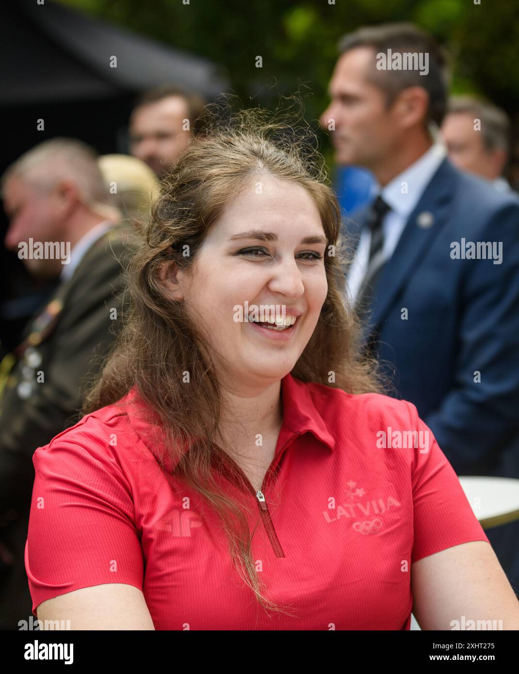 RIGA, Lettonia. 15 luglio 2024. La presentazione del "Team Latvia" e l'annuncio dei portabandiera dei XXXIII Giochi olimpici estivi. Crediti: Gints Ivuskans/Alamy Live News Foto Stock