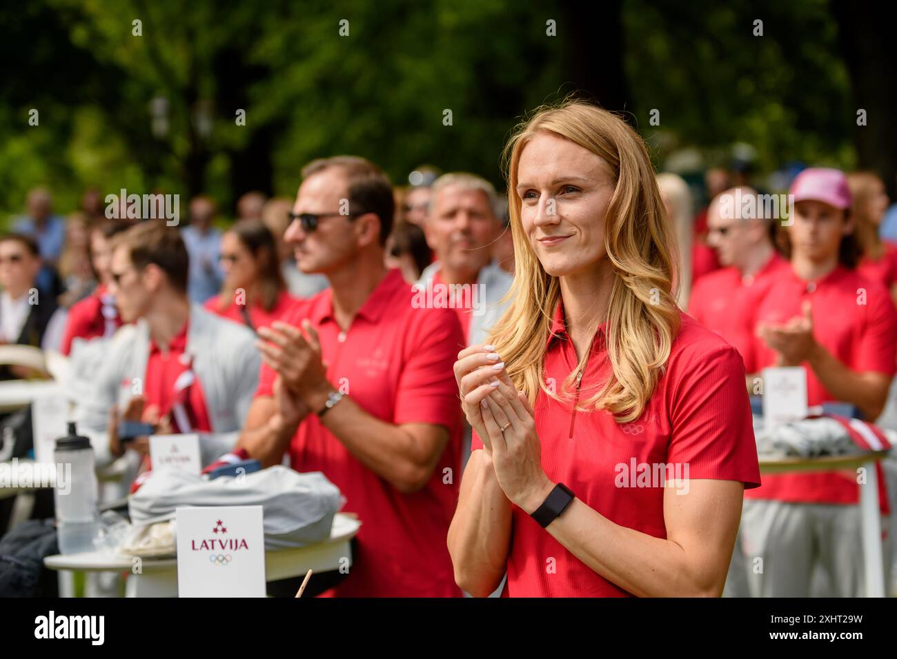 RIGA, Lettonia. 15 luglio 2024. La presentazione del "Team Latvia" e l'annuncio dei portabandiera dei XXXIII Giochi olimpici estivi. Crediti: Gints Ivuskans/Alamy Live News Foto Stock