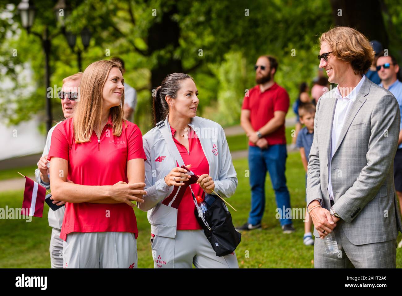 RIGA, Lettonia. 15 luglio 2024. La presentazione del "Team Latvia" e l'annuncio dei portabandiera dei XXXIII Giochi olimpici estivi. Crediti: Gints Ivuskans/Alamy Live News Foto Stock