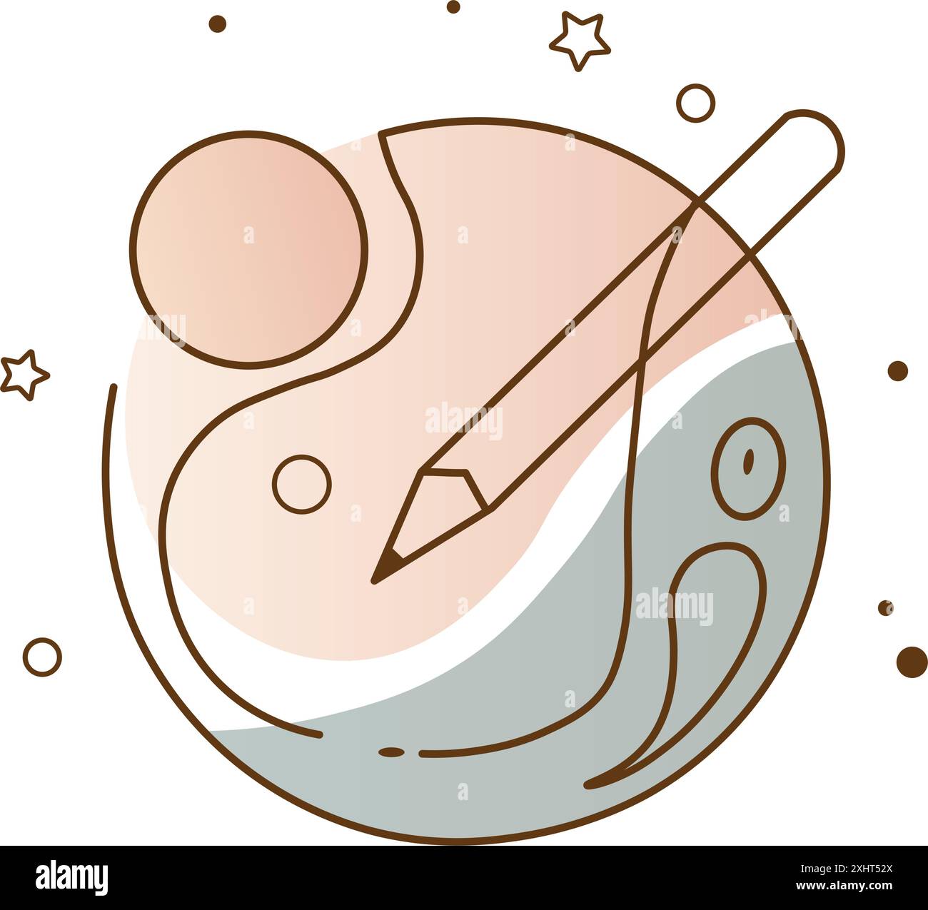 Logo abstract art studio. L'imitazione dello yin e dello yang giapponese e della matita simboleggia la creatività intuitiva. Vettore Illustrazione Vettoriale
