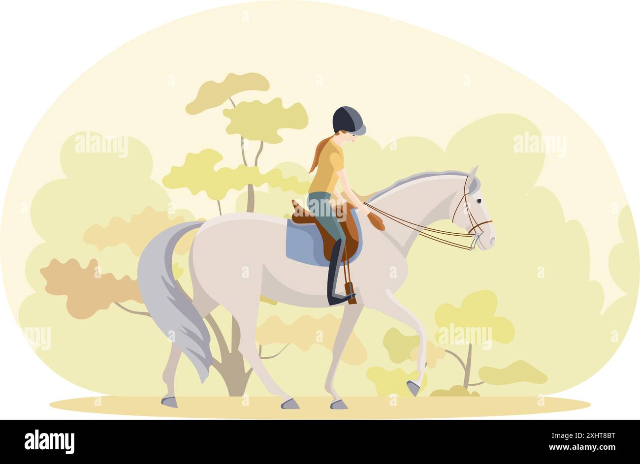 Ragazza a cavallo in un parco autunnale Illustrazione Vettoriale