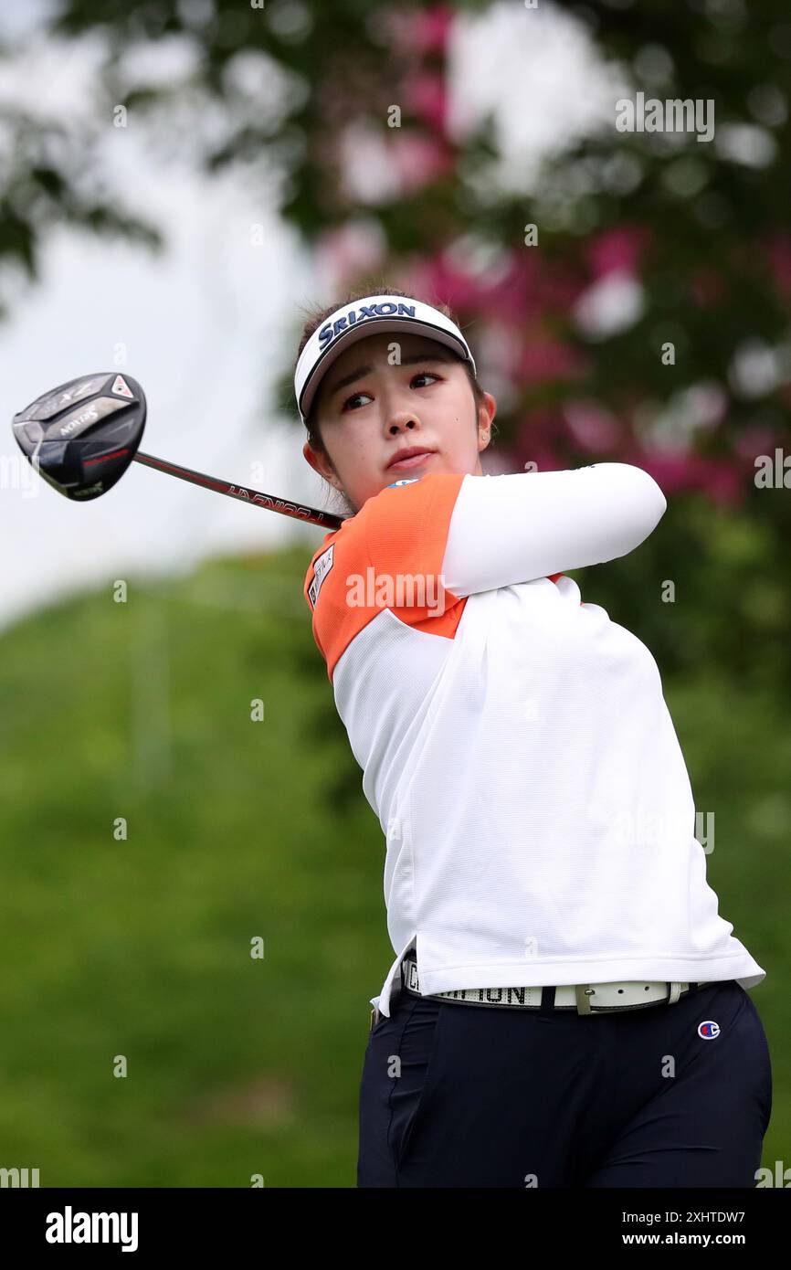 FRANCIA, EVIAN-LES-BAINS, 12 LUGLIO. Il Giappone Miyu Yamashita durante il secondo round del Campionato Amundi Evian all'Evian Resort Golf Club il 12 luglio 2024 a Evian-les-Bains, in Francia. Crediti: Manuel Blondeau/AOP. Press/AFLO/Alamy Live News Foto Stock