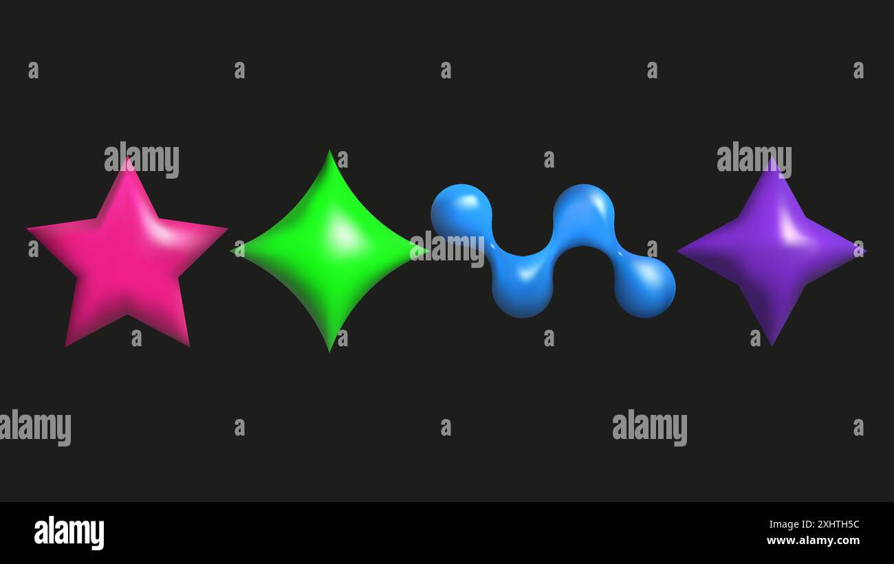 Gli elementi in plastica 3D impostano forme astratte isolate. Stella e diamante. Le forme geometriche sono colori saturi brillanti. Vettore. Illustrazione Vettoriale