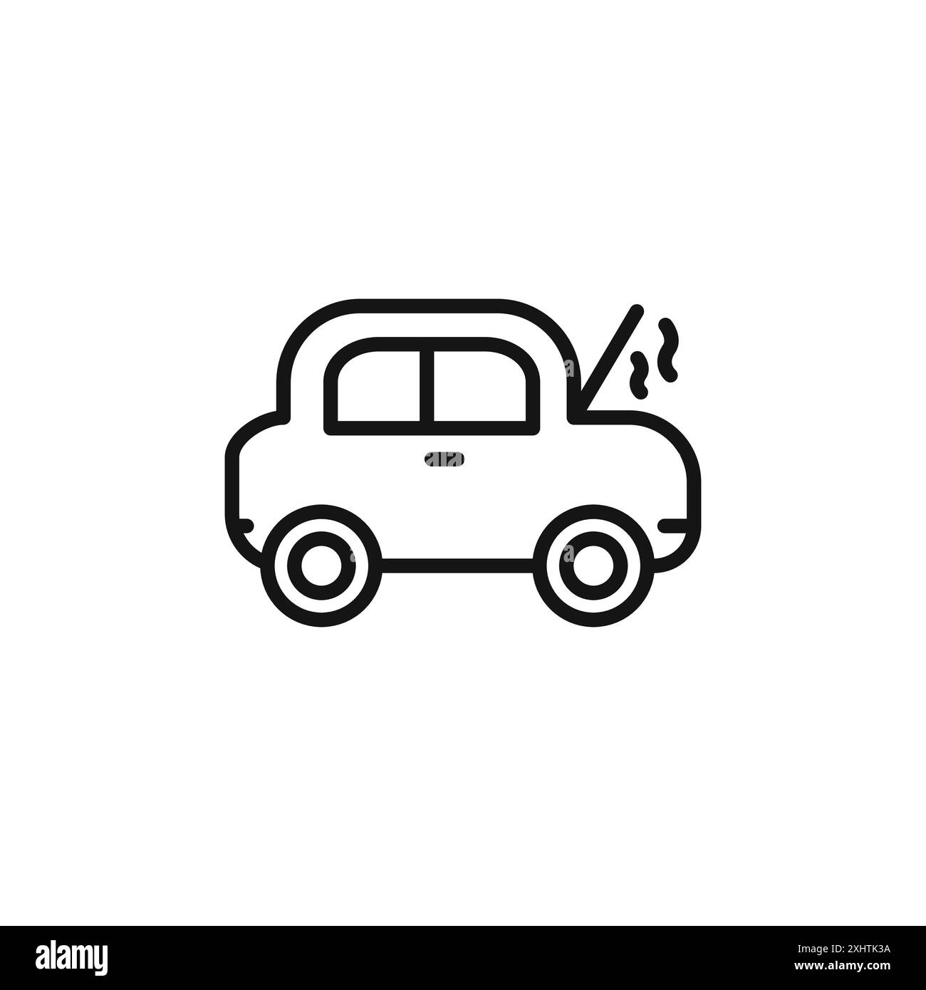 Auto rotta con l'icona del cofano aperto delinea la collezione o in bianco e nero Illustrazione Vettoriale