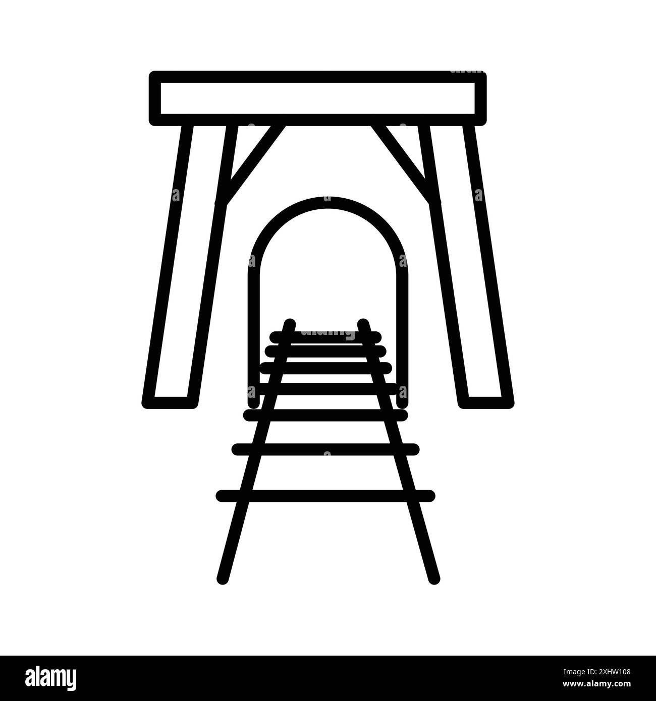 Icona dell'industria mineraria tunnel, set di marchi lineari in bianco e nero per il Web Illustrazione Vettoriale