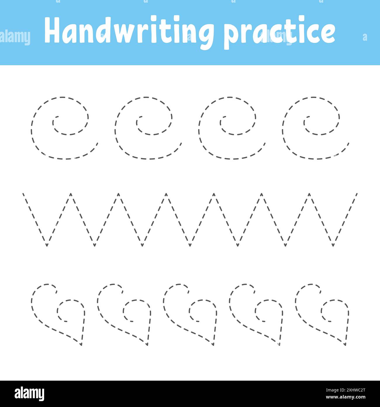 Pactice di scrittura a mano. Foglio di lavoro per lo sviluppo dell'istruzione. Pagina attività. Gioco a colori per bambini. Illustrazione vettoriale isolata. personaggio dei cartoni animati. Illustrazione Vettoriale