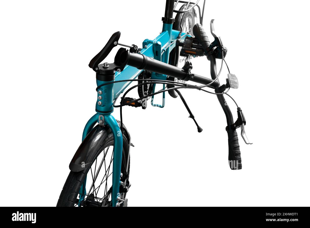 Manubrio pieghevole per biciclette. Primo piano. Isolato su sfondo bianco. Foto Stock