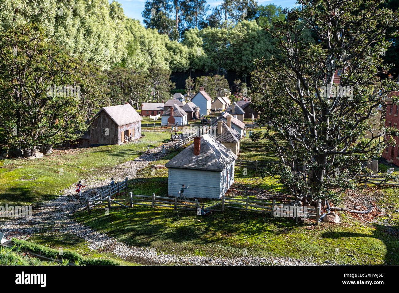 Una città storica modello di Hobart (Un'attrazione turistica) con giardini circostanti che coprono circa due campi da tennis nella città vecchia di Richmond Foto Stock