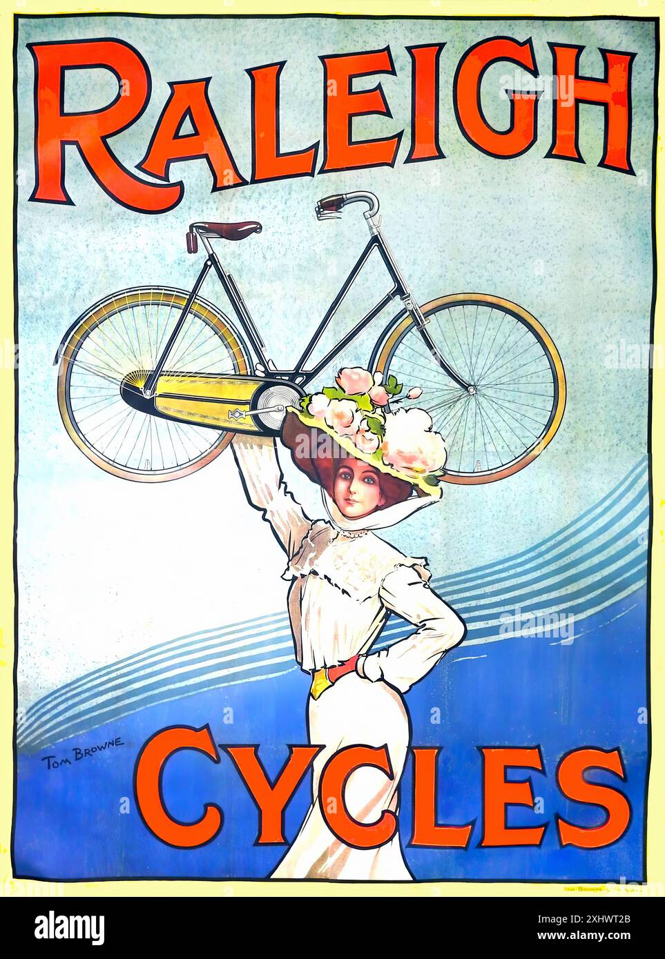 BROWNE Tom Raleigh Cycles anni '1900 - Stampa illustrata d'epoca Foto Stock
