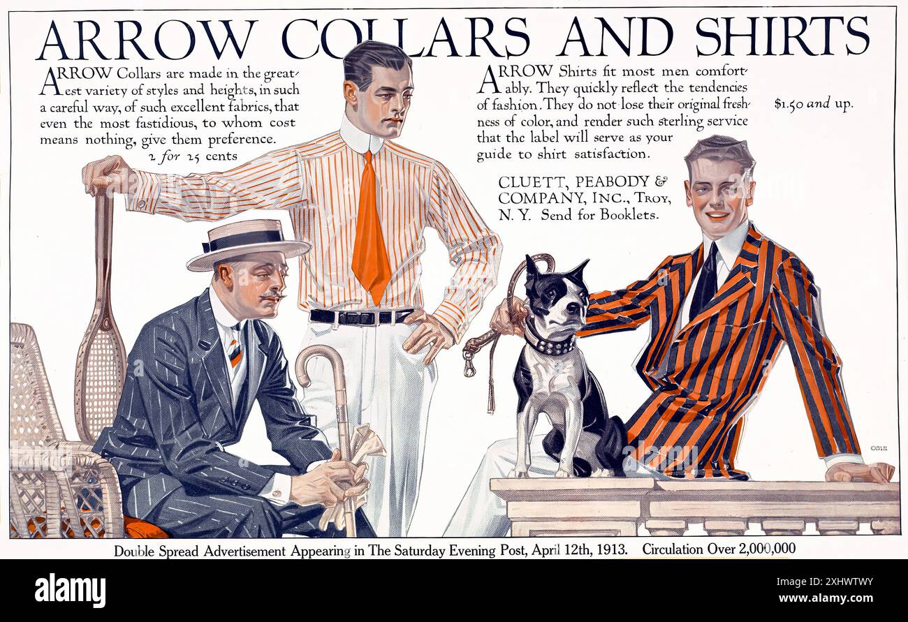 LEYENDECKER J - C - collari e camicie Freccia. Saturday Evening Post, 12 aprile 1913. - Stampa illustrata d'epoca Foto Stock