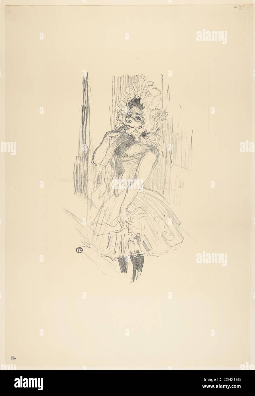 Litografia di Henri de Toulouse-Lautrec raffigurante Anna tenuta con un gruppo di donne a teatro, con figure, gesti, scenografia, costumi, e il contesto del pubblico alla fine del XIX secolo a Parigi. Foto Stock