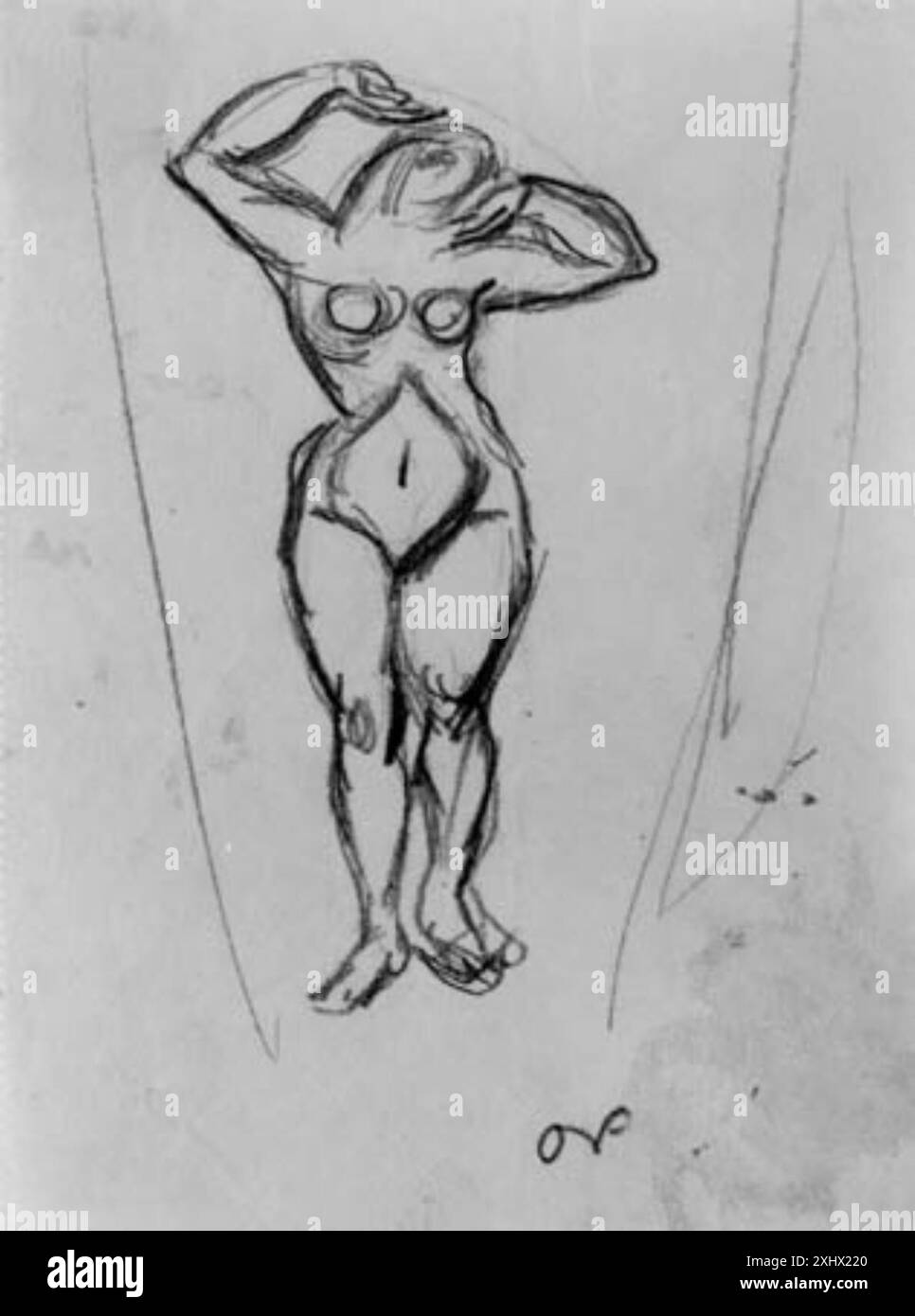 Uno studio di figura di Emile Othon Friesz di una modella in piedi rivolta in avanti con le braccia sollevate sopra la testa. Foto Stock