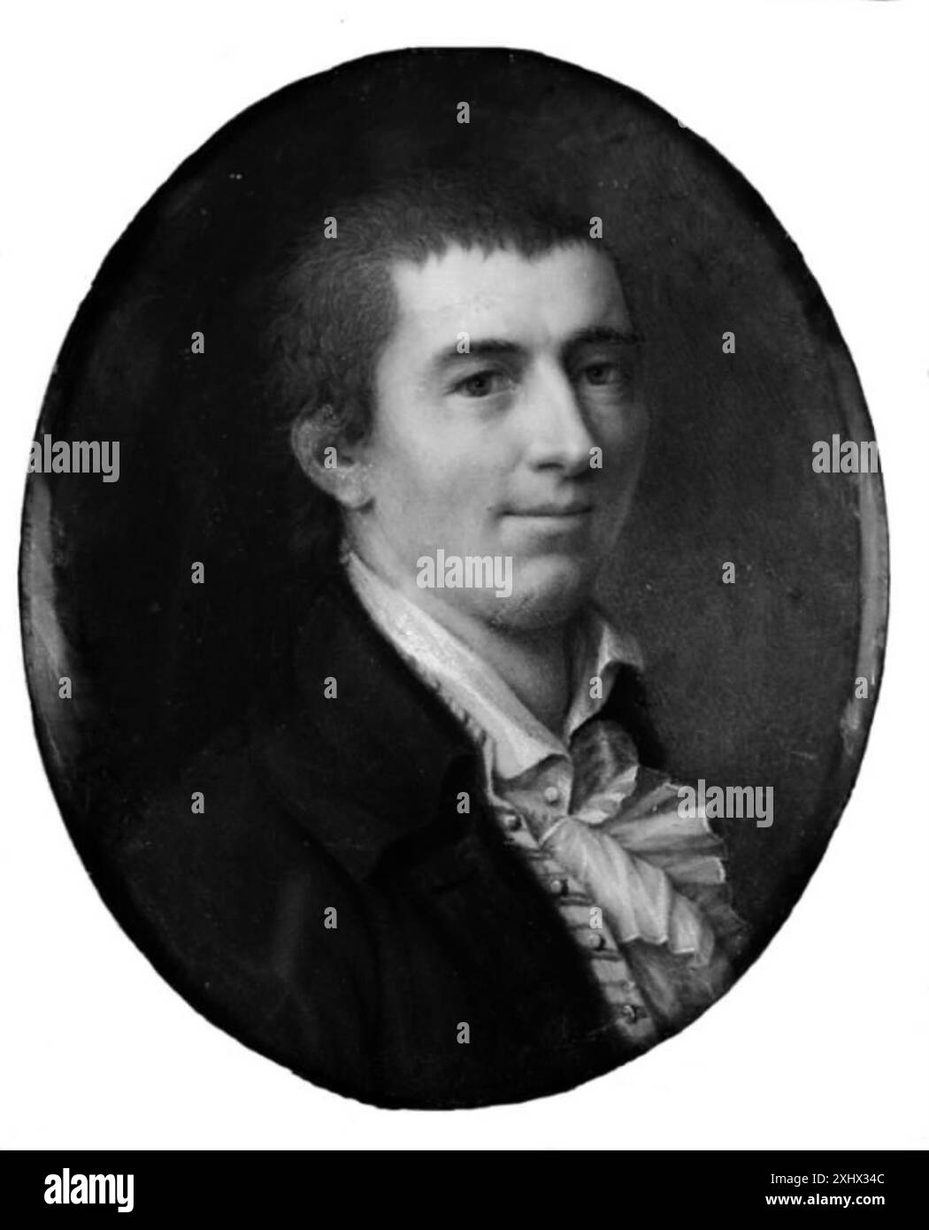 Ritratto in miniatura di Heinrich Plötz raffigurante un uomo non identificato in un cappotto blu, datato tra il 1747 e il 1830. Foto Stock