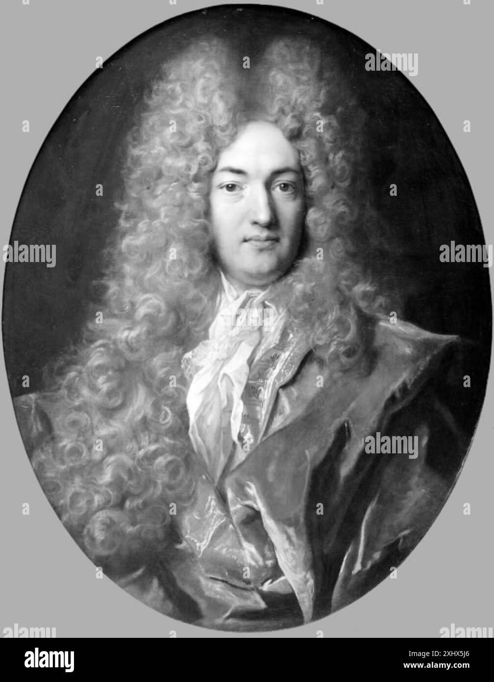 Ritratto di Nicolas de Largillière che mostra testa, spalle, tratti facciali e abbigliamento di un uomo, opera d'arte francese del XVII-XVIII secolo. Foto Stock