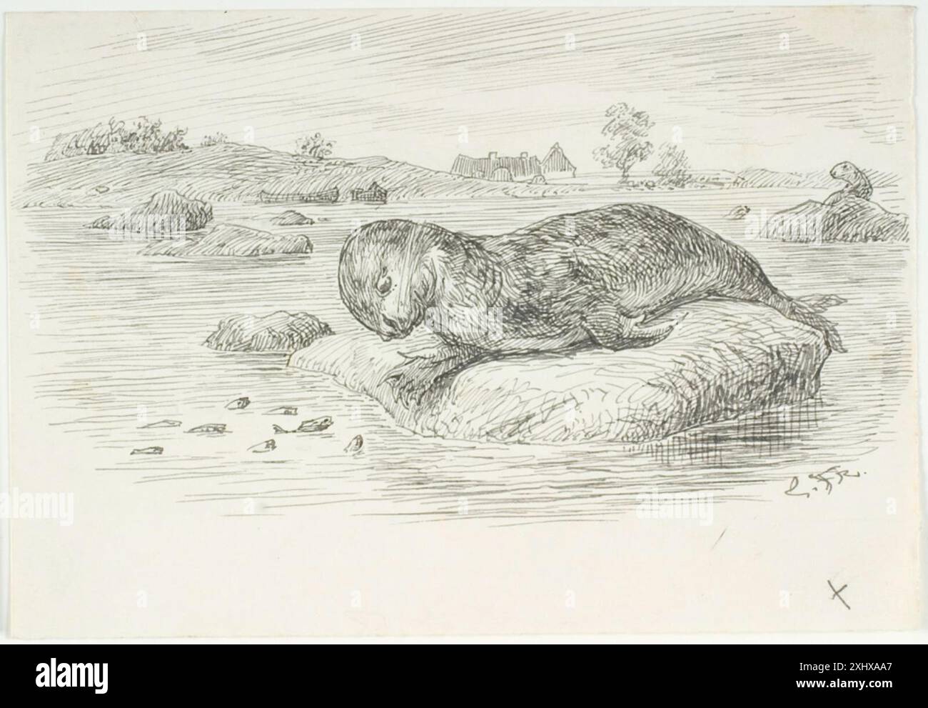 Illustrazione Draft H.C. Andersen, il grande serpente marino Frølich, Lorenz 1820 - 1908 Drawing Lorens Frölich: Fortegnelse over Kunstnerens Illustrationer, Raderinger m.m., Pietro Krohn, nr. 171, 1612, 1900. H. C. Andersens nye Eventyr og Historier, H. C. Andersen, bd. 3, pp. 196-210, udkast til ill. P. 199, 3935, 1870, 1871, 1874 Illustrationsudkast til H.C. Andersen, Den Store Søslange Foto Stock