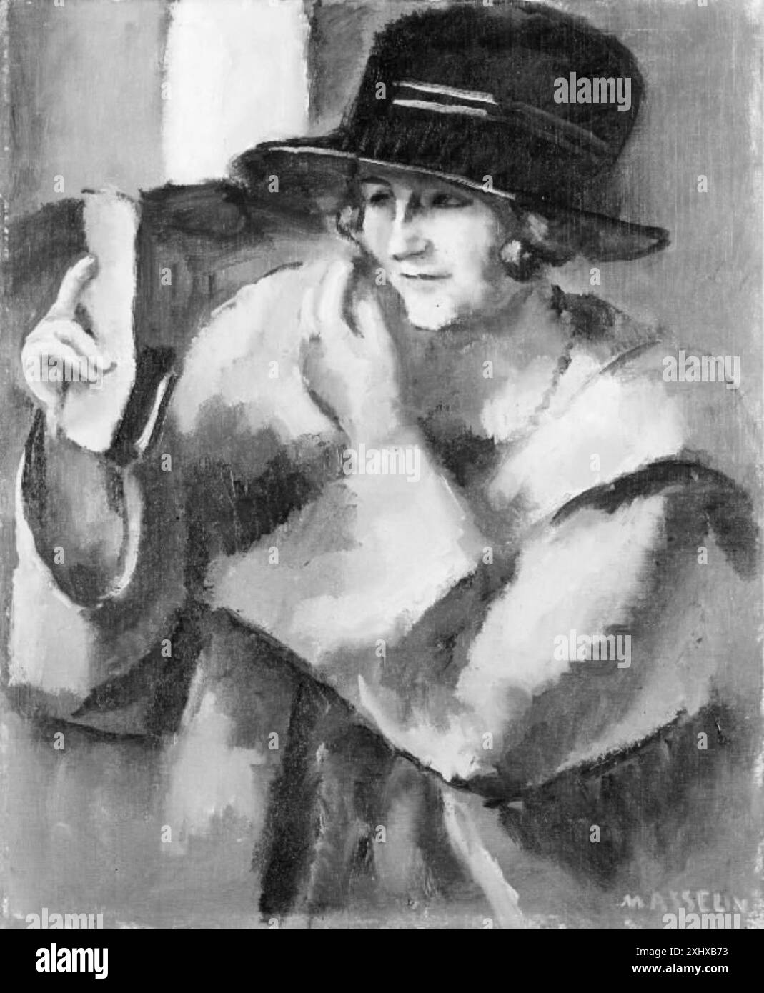 Il dipinto di Maurice Asselin del 1922 cattura una giovane donna che le applica polvere sul viso. L'opera è caratterizzata da una rappresentazione intima e da una tavolozza di colori tenui. Foto Stock