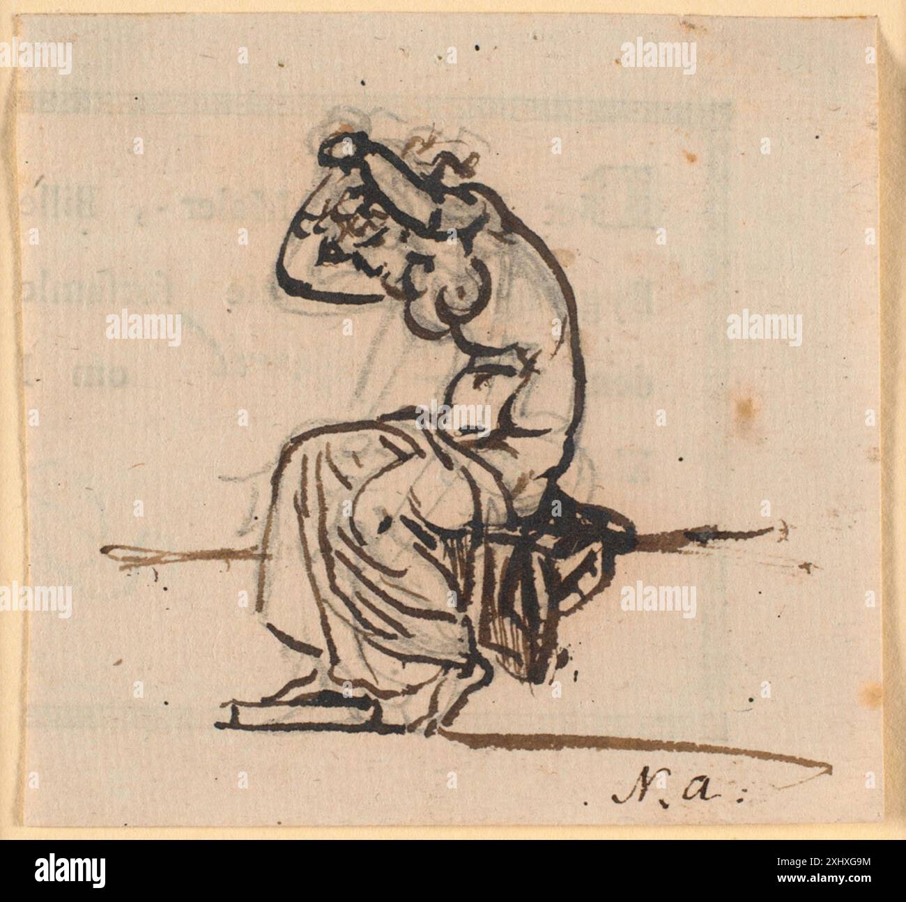 Un disegno di Nicolai Abildgaard (1743-1809) raffigurante una donna seduta che si sistemava i capelli, catturando postura e gesti. Foto Stock