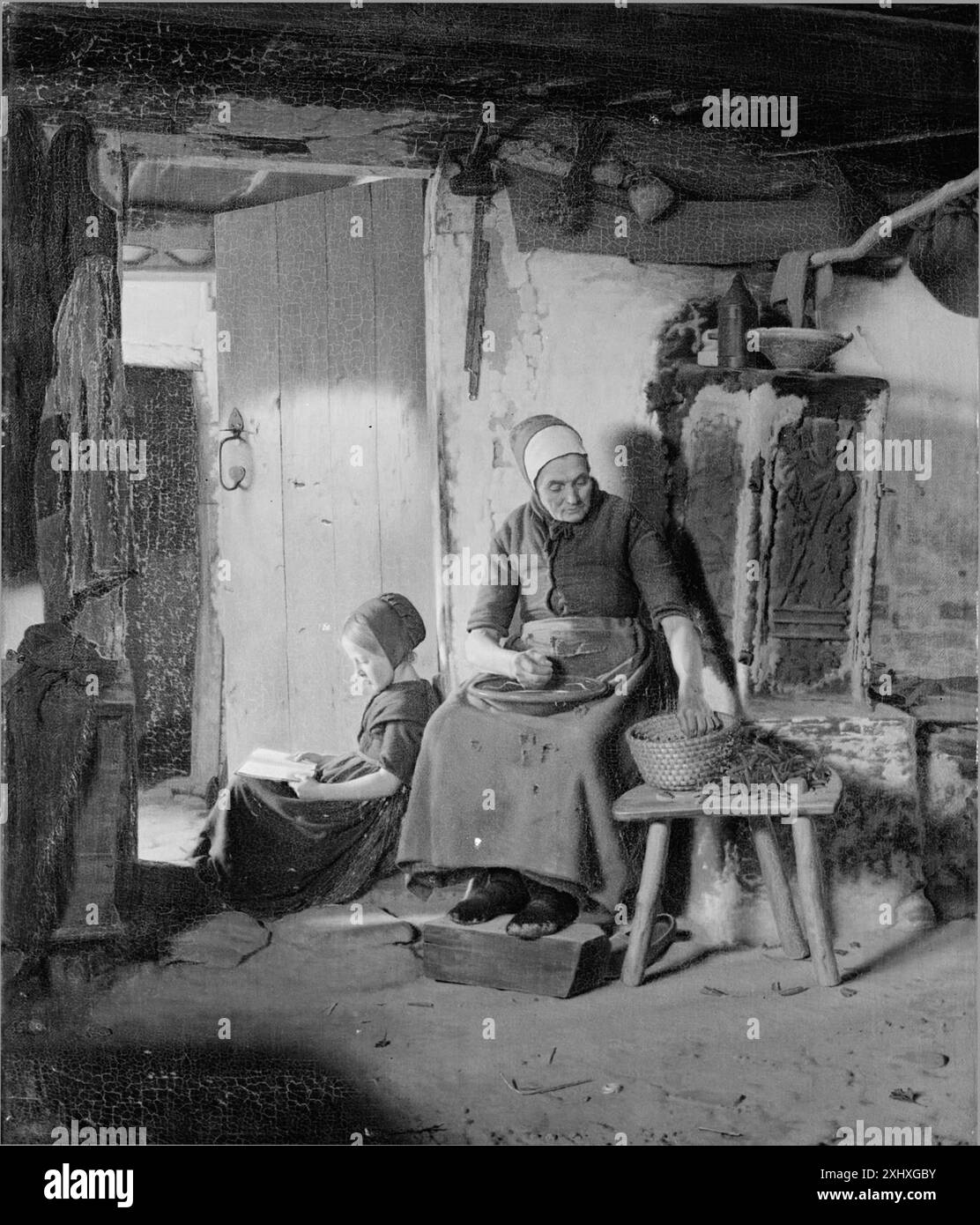 Domestic Scene in a Poor Peasant's Living-Room Vermehren, Frederik 1823 - 1910 dipingere l'anima del Nord: Una storia sociale, architettonica e culturale dei paesi nordici, 1700-1940, Neil Kent, afb. p. 76 fig. 42 (s/h), omt. pag. 76, 2001-028, 2001. NY dansk kunsthistorie, Ubekendt, bd. 4, Peter Michael Hornung, Realismen. 1993, p. 38., D 22097, 1993-1996 Domestic Scene in a Poor Peasant's Living-Room Foto Stock