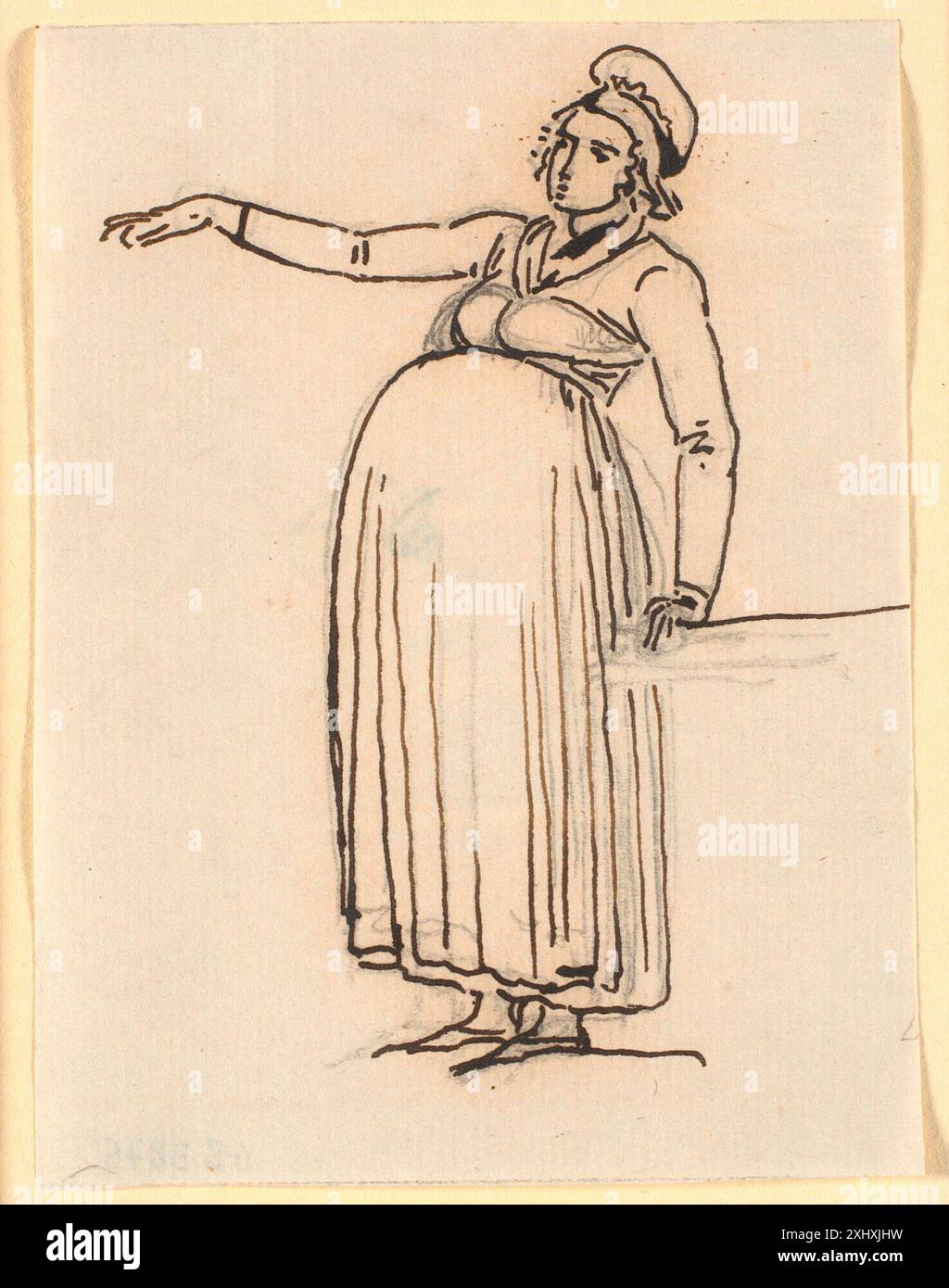 Una caricatura di Nicolai Abildgaard (1743-1809) che mostra una donna con una figura esagerata, braccio destro esteso, enfatizzando gesti e postura. Foto Stock