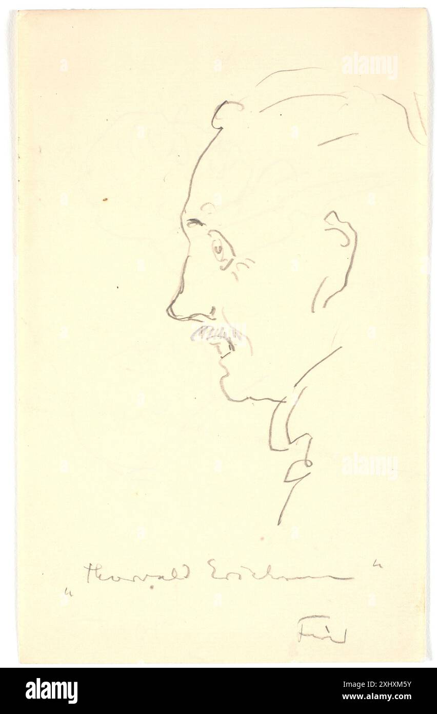 Un disegno di Ludvig Find (1869-1945) che presenta una caricatura del pittore Thorvald Erichsen, raffigurato in una vista a sinistra con caratteristiche esagerate. Foto Stock