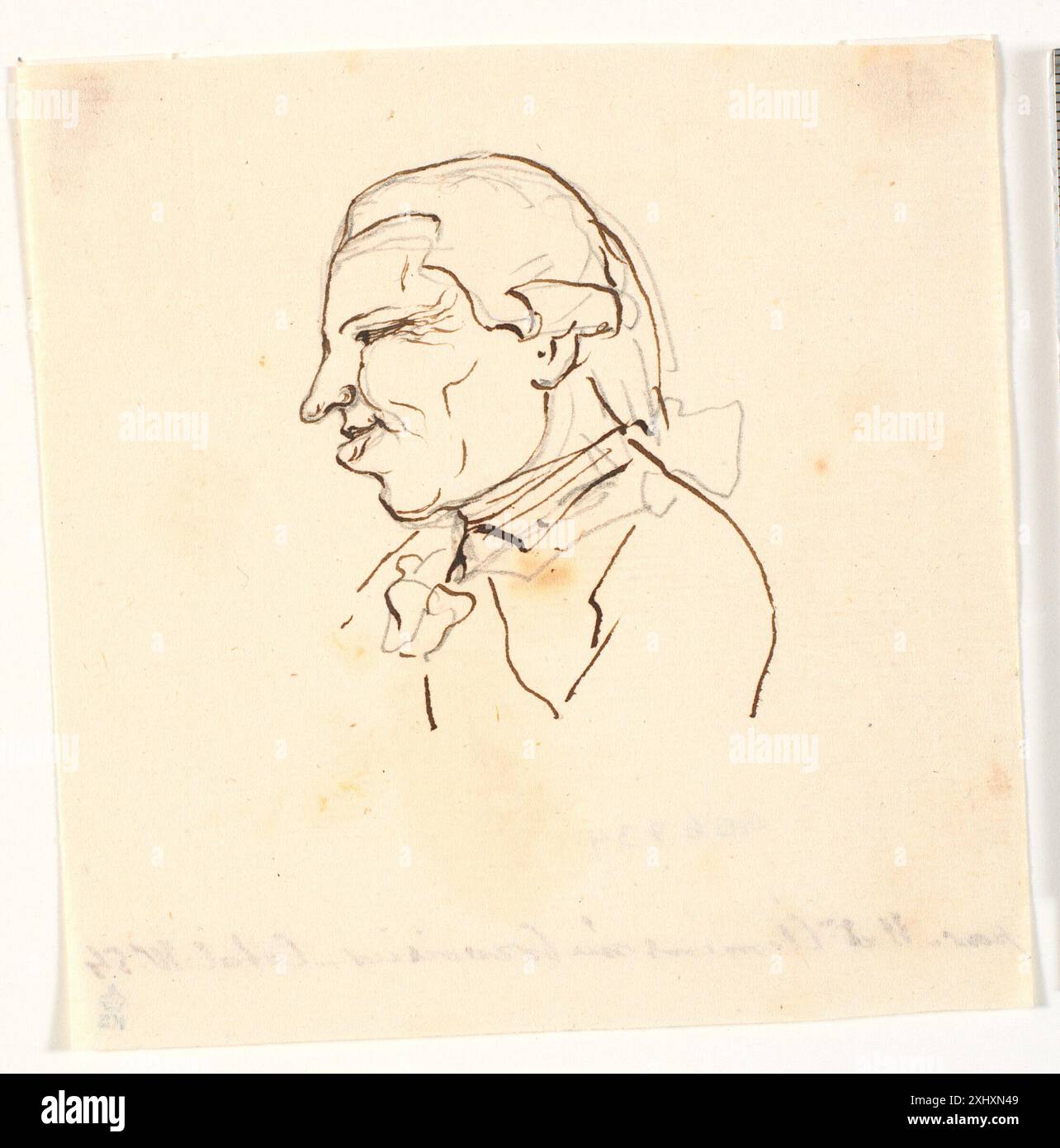 Un disegno di Marie Jeanne Clemens (1755-1791) raffigurante un ritratto maschile di profilo a sinistra, reso come una caricatura che mostra le caratteristiche facciali e l'espressione. Foto Stock