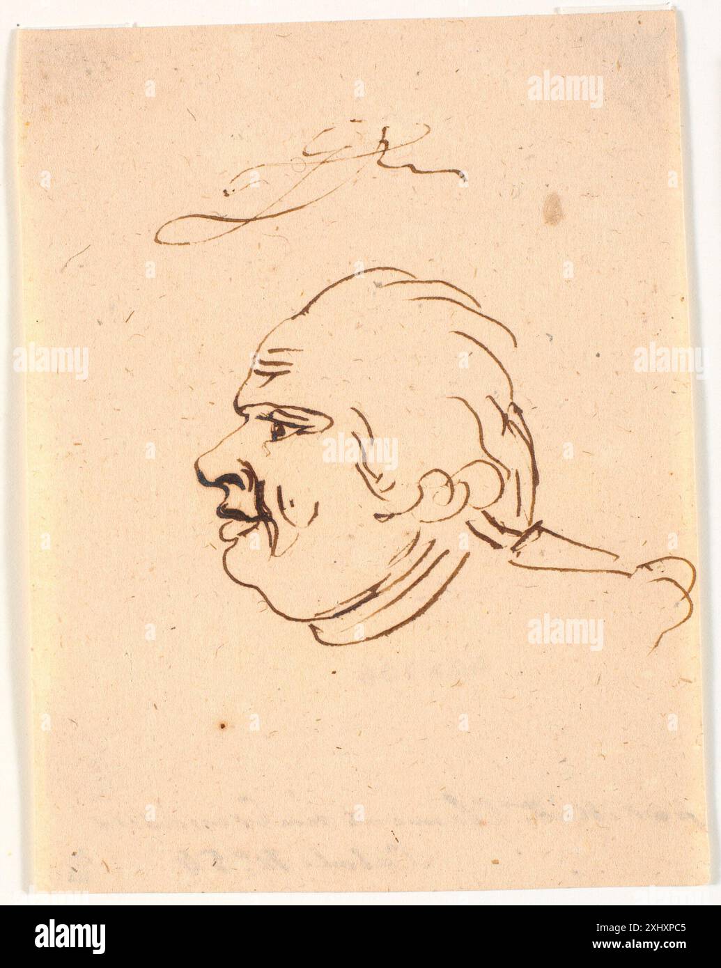 Disegno di Marie Jeanne Clemens che raffigura un ritratto maschile a profilo sinistro come una caricatura, mostrando caratteristiche facciali, espressione e esagerazione stilistica, Danimarca del XVIII secolo. Foto Stock