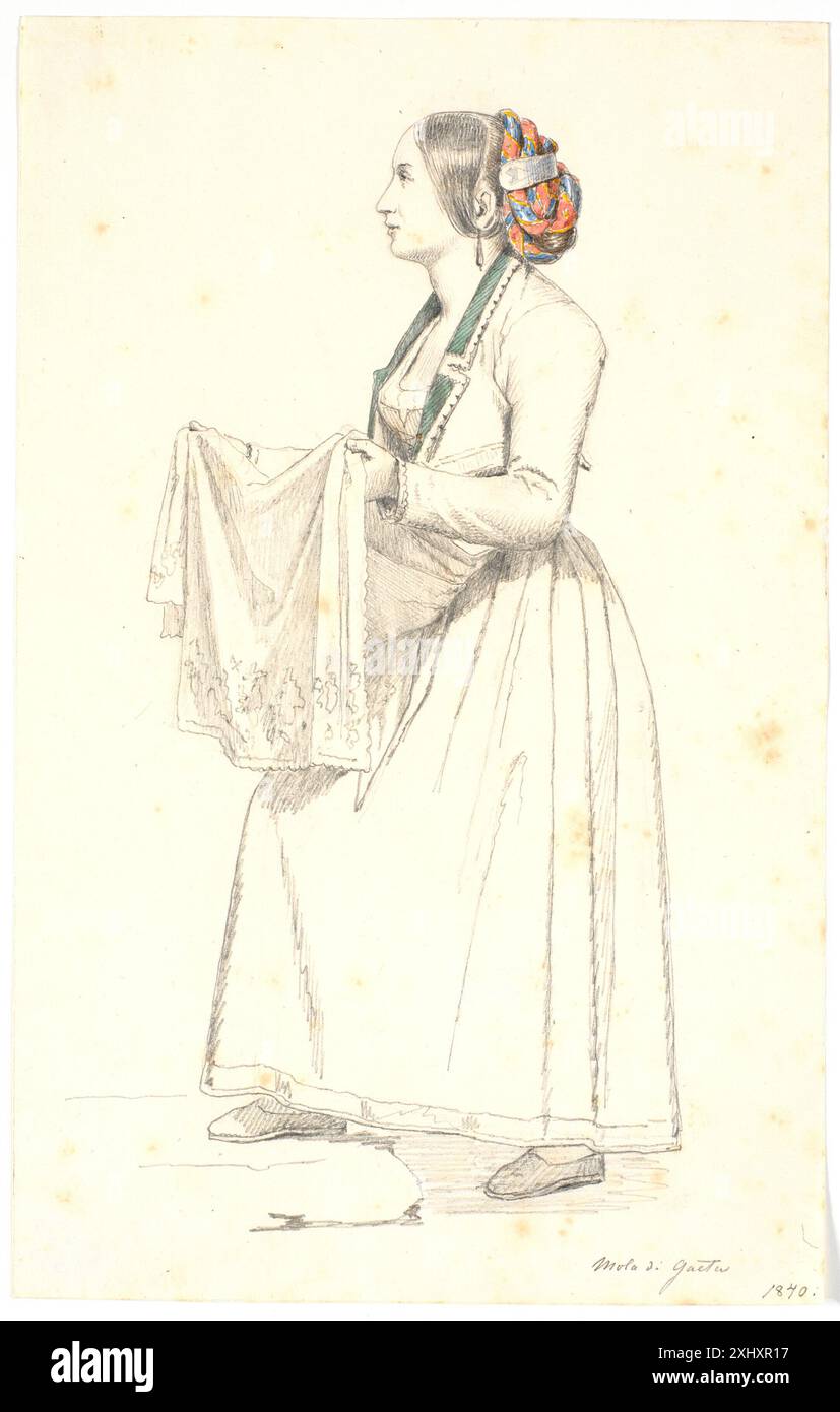 Disegno di Martinus Rørbye di una donna italiana, che mostra il suo abbigliamento, la posa e le caratteristiche facciali in uno stile realistico. Foto Stock