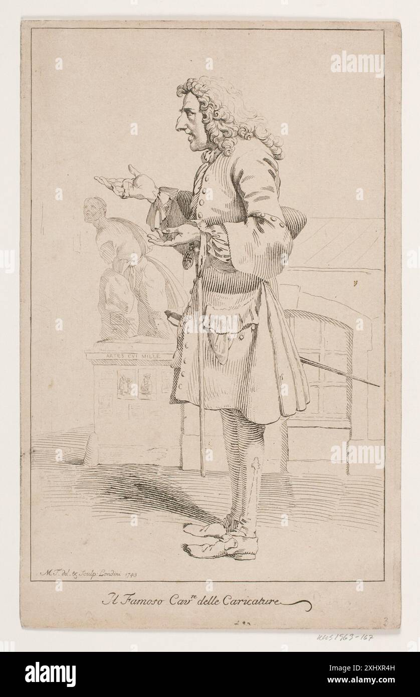 Ritratto inciso di Pier Leone Ghezzi (1674-1755) di Marcus Tuscher, incluso nella collezione "il famoso Cavre delle caricature". Foto Stock