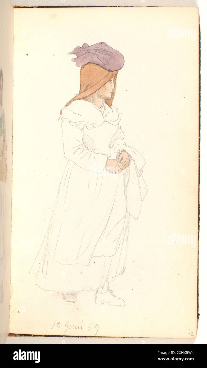 Disegno di P.C. Skovgaard che mostra una donna italiana che indossa una sciarpa intorno alla testa con un fascio equilibrato sulla testa, sottolineando postura e abbigliamento. Foto Stock