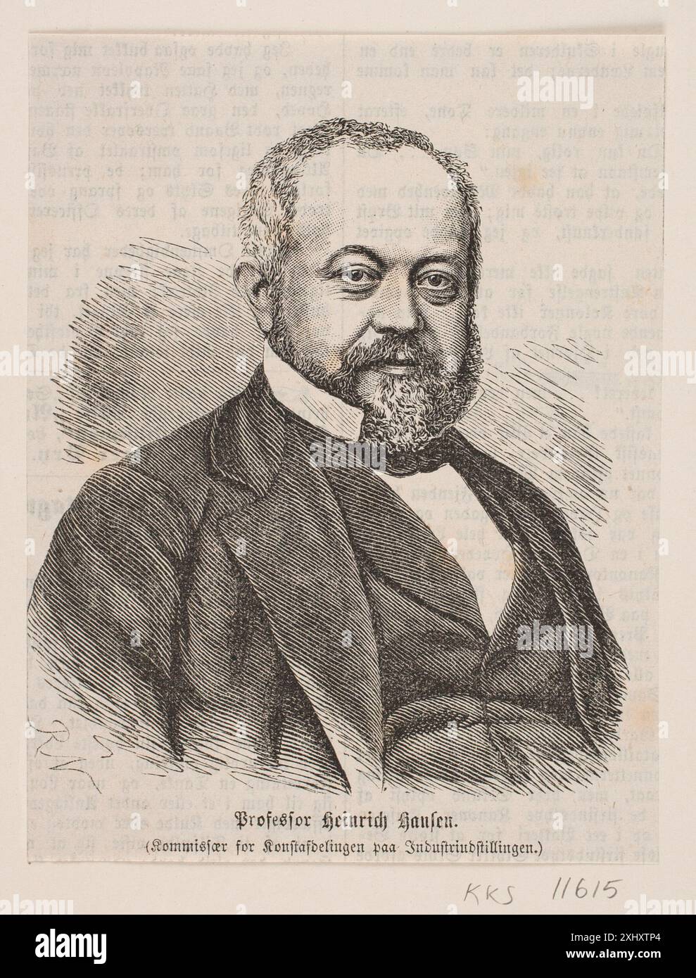 Xylograph di Robert Neergaard (1840-1912) raffigurante Heinrich Hansen, illustrando tecniche di stampa di ritratti danesi del XIX secolo. Foto Stock