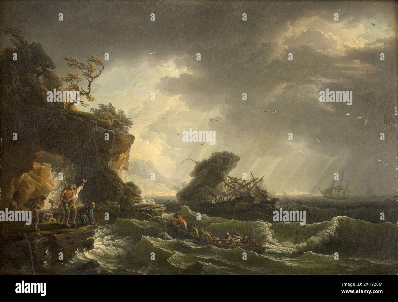 A Shipwreck Vernet, Claude-Joseph 1714 - 1789 Painting Fortegnelse over den Bodendickske malerisamling: nu HS. Maggiore Kongen tilhørende, Niels Henrich Weinwich, nr. 33, 10290, 1825. Joseph Vernet, peintre de marine, Florence Ingersoll-Smouse, 45 nr. 1205, 9093, 1926. Jeg er hav - pennello Holger Drachmann med pen og, mette Harbo Lehmann, fig. 1, afb. P. 115, 2019A Shipwreck Foto Stock