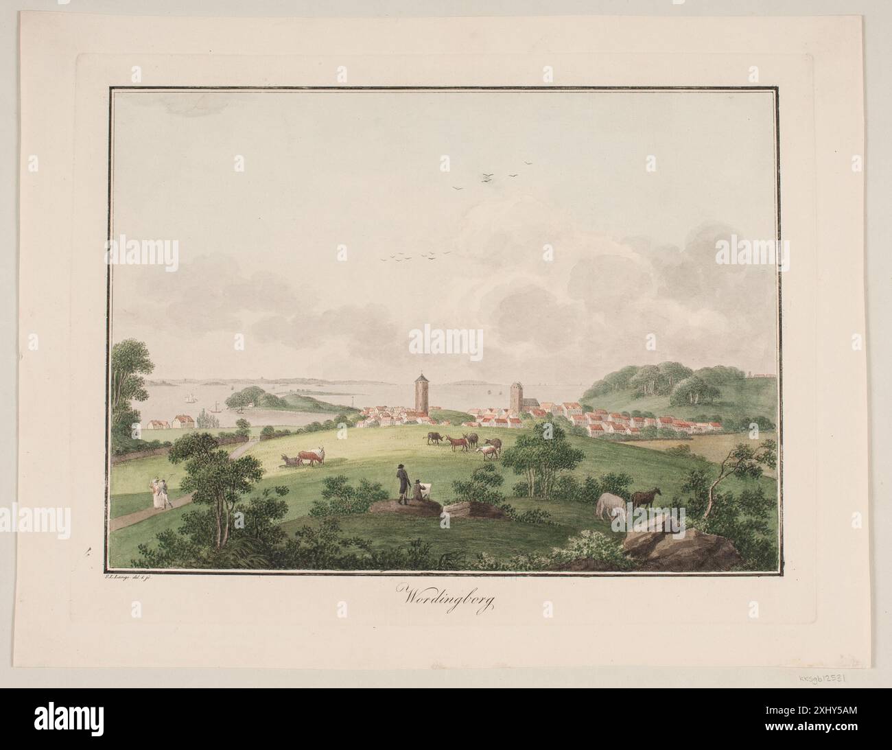 Vordingborg Lange, Søren L. 1760 - 1828 Etching, Print Samlinger til en beskrivende Fortegnelse over danske kobberstik, raderinger, illustratore m. m., Frederik G. Krohn, nr. 1014, D 3448, 1889. Jordforbindelser: Dansk maleri 1780-1920 og det antropocæne landskab, GRY Hedin, afb. P. 52, 2018 Vordingborg Foto Stock